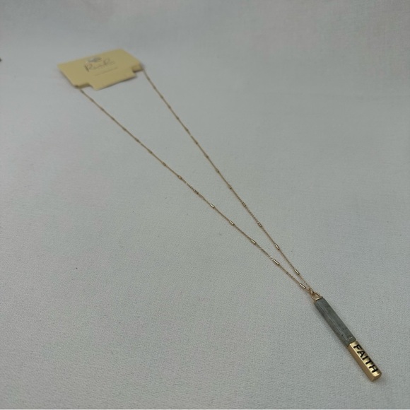 Pendant Faith Necklace Gold Tone Gray Stone - Picture 6 of 8